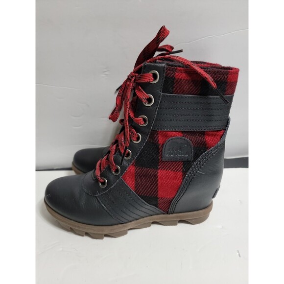 Sorel Lexie Wedge Buffalo Plaid Ankle Booties Boots Girls Youth Size 4 - Picture 3 of 5